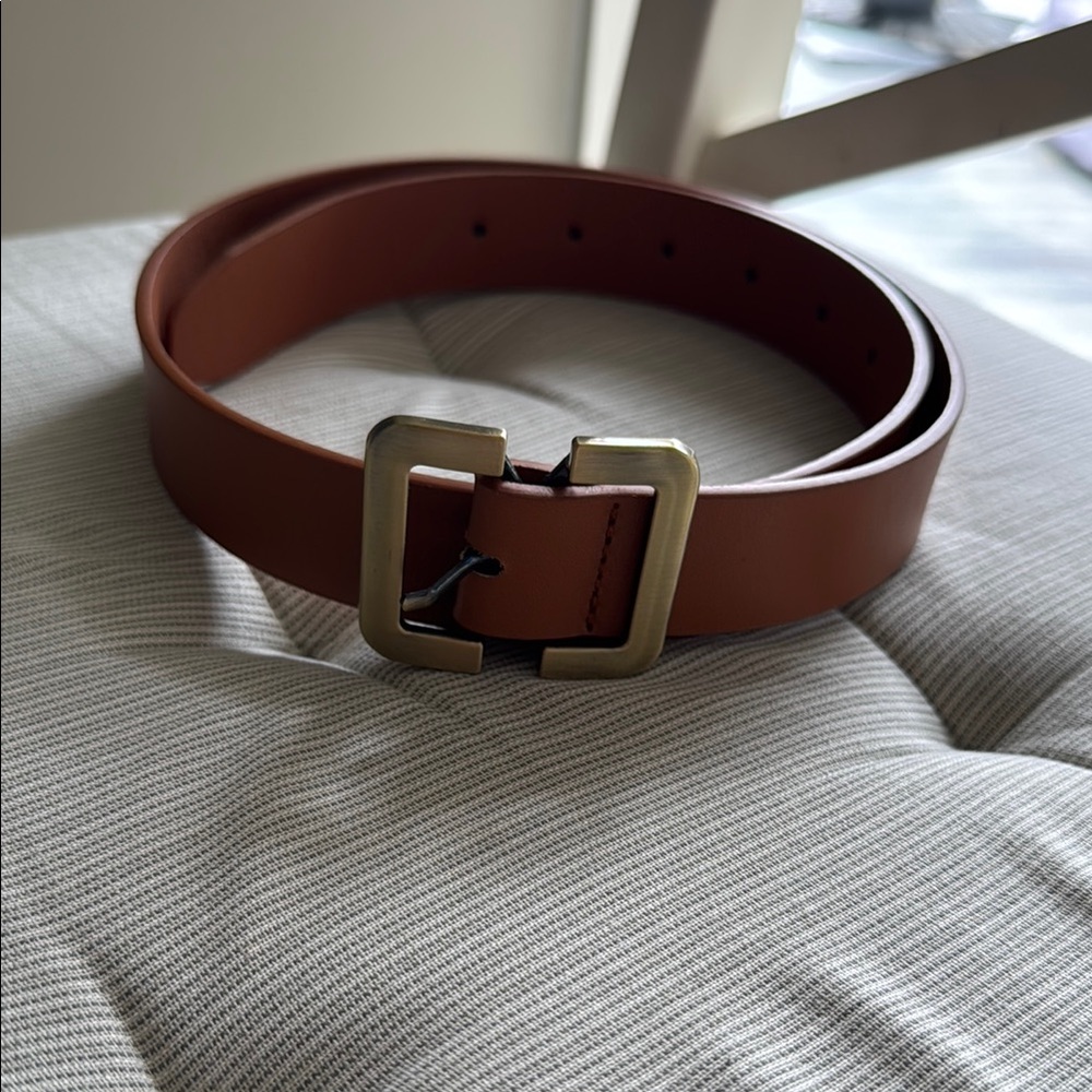 RW&CO. Brown Leather Belt with Metallic Buckle